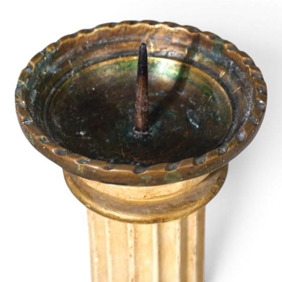 Image 1 of Antieke, sculpturale houten kerkkandelaar, 1860