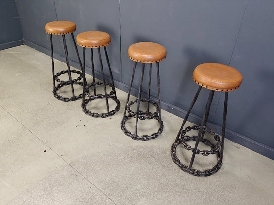 Image 1 of Brutalist chain link bar stools, 1970s - set of 4