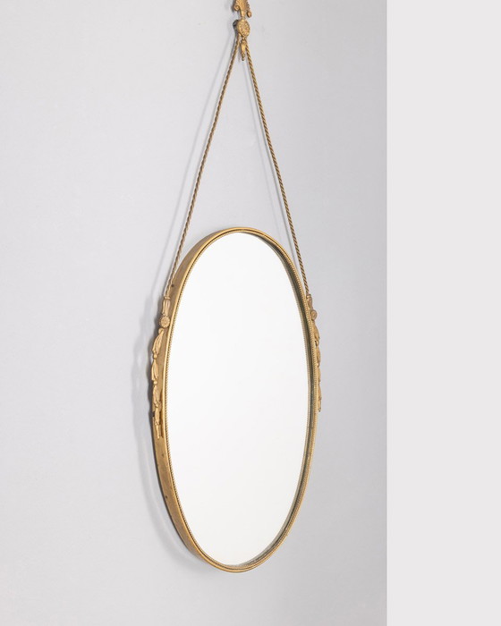 Image 1 of Miroir mural vintage des années 50 en laiton décoré Design italien