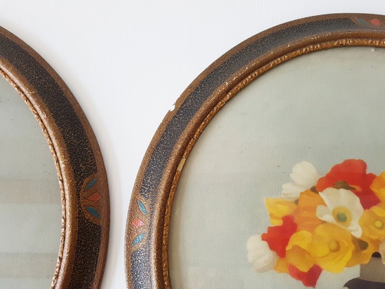 Image 1 of ENSEMBLE DE 2 CADRES RONDS ART DECO VINTAGE 1940 1950 CECILE HAY BOOTS 40S 50S