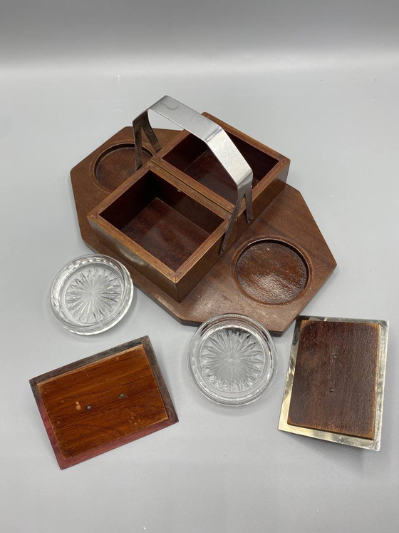 Art Deco Desk Set, Wood, Chromed Metal and Pressed Glass – Decorative Objects (photo 3 of 7)