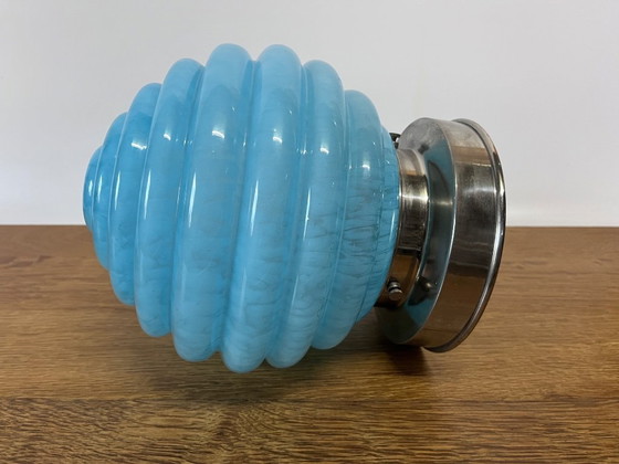 Image 1 of Unieke Aqua Vintage Blauw Gewolkte Art Deco Plafondlamp
