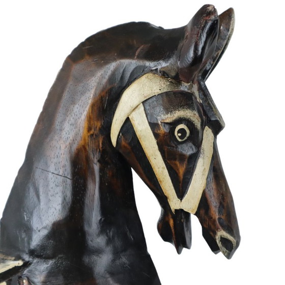 Cavallo a dondolo in legno, marrone scuro con accenti bianchi, Oggetti decorativi, Rustic (foto 7 di 10)