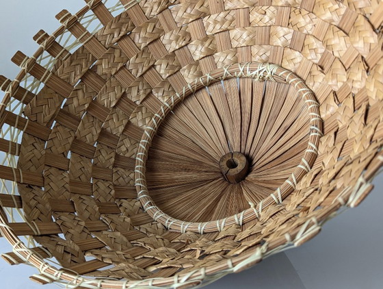 Image 1 of Bamboo and Rattan Table Lamp with Woven Shade, 1950s