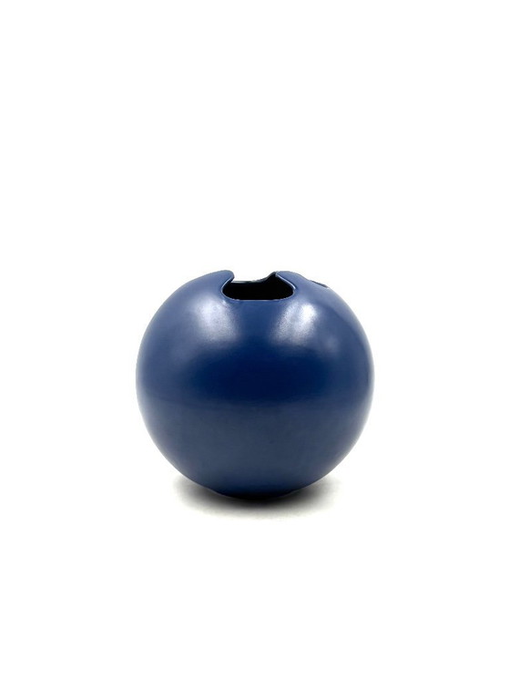 Image 1 of Modern blue spherical ceramic vase, Italy 1970