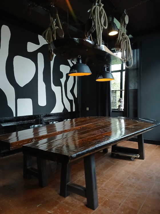 Image 1 of Robust ship's table with ceiling piece, accessories, and lamps for 18 people
