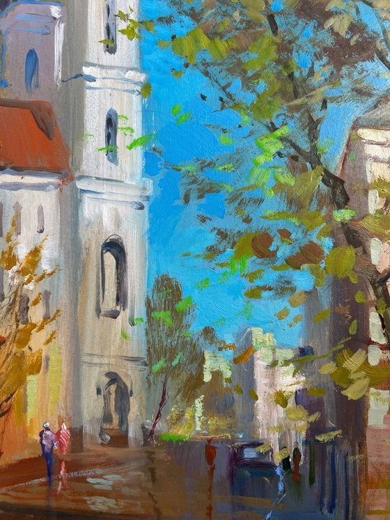 Image 1 of Pintura al óleo original Paisaje urbano otoñal Sinfonía de la ciudad de otoño