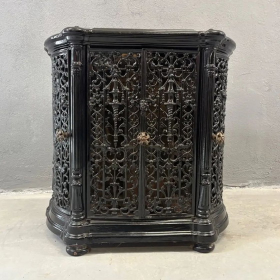 Image 1 of Antique Decorative Fireplace Insert Ornate Cast Iron Black 1900s French Style