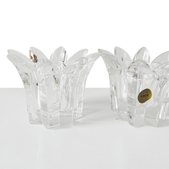 Image 1 of Set Vintage Italiaanse Royal Crystal Rock Laurus Star loodkristal waxinelichthouders 1980's