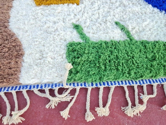 Tapis Beni Ouarain 300x200 cm – Laine épaisse, design artistique bleu Klein – Coton, Modern (photo 14 of 16)