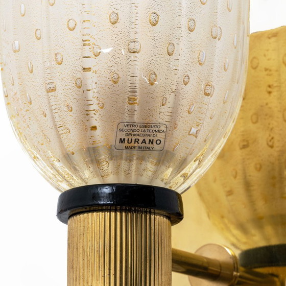 Image 1 of Pair of Italian Murano Glass Wall Sconces with Gold Dust Inclusions and Brass