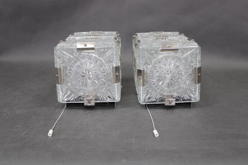 Coppia di applique in vetro ceco della metà del secolo di Kamenický Šenov