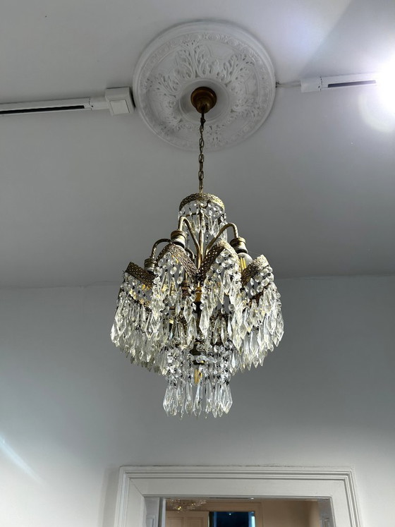 Antique brass crystal chandelier, 6-light, classic chandelier – Glass (photo 4 of 5)