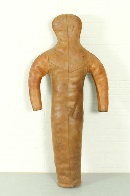 Antico manichino decorativo da boxe o da wrestling, attrezzatura originale da palestra, anni '30 