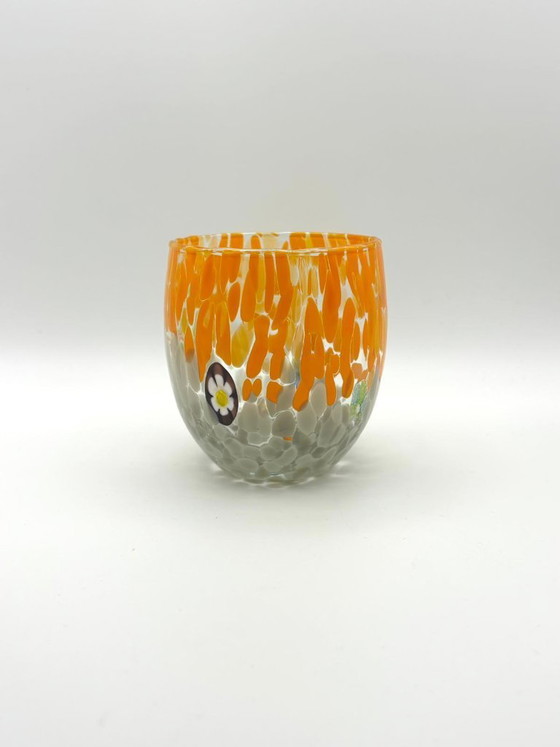 Image 1 of Set van 6 Venetiaanse glazen van geblazen glas met Murano-effect (murrine) in het glas verwerkt, handgemaakt in Italië.