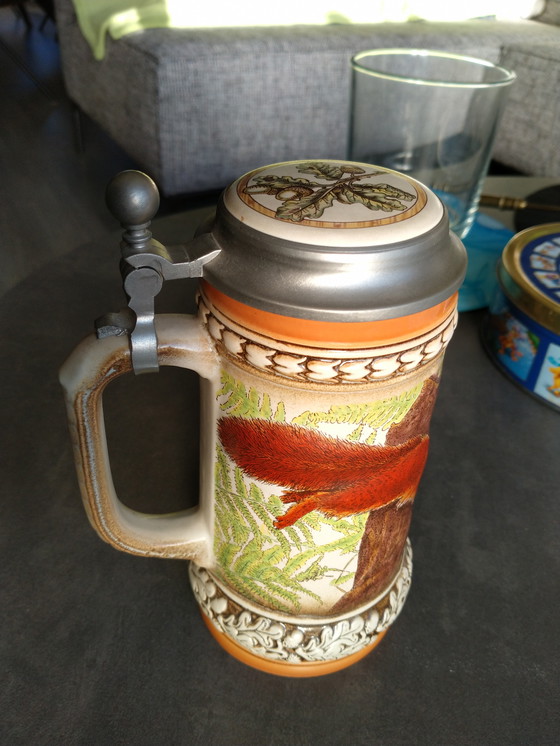 Image 1 of 3 vecchi barattoli di birra originali, due con coperchio originale, l'ultimo è Rüde daheim/RHSpossed Gasse.