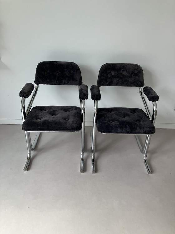 Chaises de salle à manger - Jerry Johnson - Années 1970 – Chrome, Textile (photo 4 of 6)