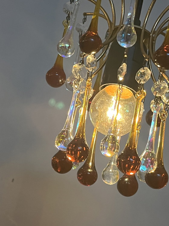 Image 1 of Pendentif Chandelier Vintage Teardrop Pearls Smoked Smoked Glass