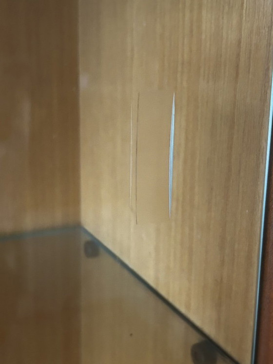 Wall display cabinet with glass sliding doors, brown wood, Mid Century Modern (photo 13 of 14)