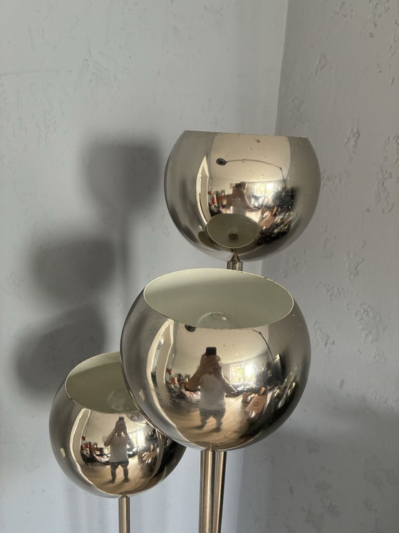 Lampada da terra Space Age Baum Leuchten con globi in metallo argentato, anni '70, Lampade da terra (foto 2 di 8)