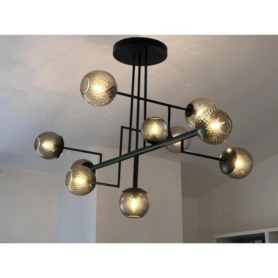Image 1 of Sphères contemporaines en verre fumé « Ballotton » attribuées au lustre Sputnik de Murano par Simoeng