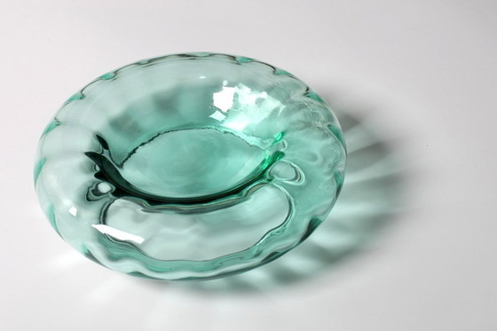Image 1 of Vintage Teal Blown Glass Ashtray, Mid-Century Italian Ashtray / 1970s