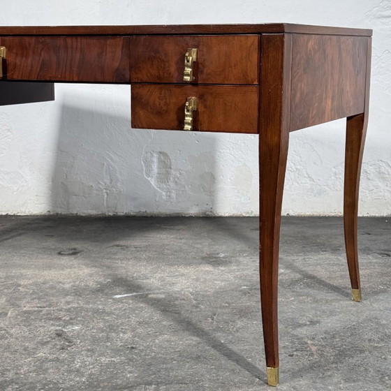 Scrivania in radica di noce con piano in pelle di FEKA, anni '70 – Tavoli da pranzo, Brass (photo 4 of 18)
