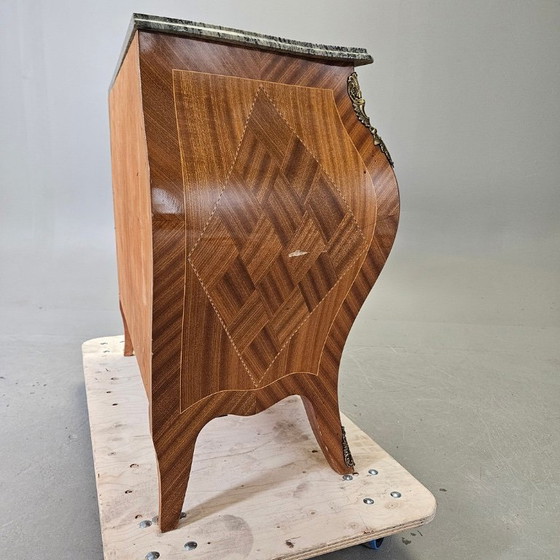 Image 1 of Rococo-Style Chest of Drawers — Stone Top, Mahogany & Brass Fittings