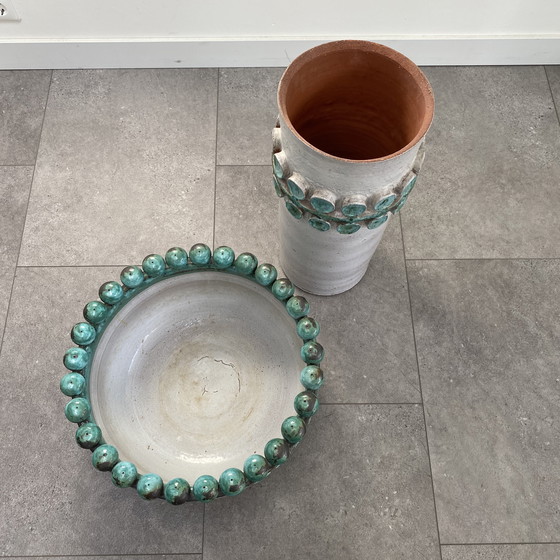 Image 1 of Paire unique de vases de sol en céramique faits à la main - style lave grasse - vers 1960/70