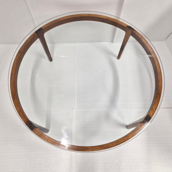 Image 1 of BELANGRIJKE VINTAGE SCANDINAVISCHE SALONTAFEL JAREN 60, TEAK & PALISSANDERHOUT, DIAMETER 110 CM