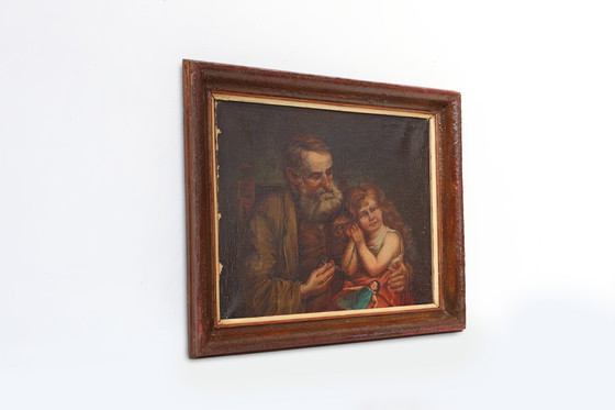 Image 1 of Peinture à l'huile flamande baroque du 19e siècle dans un cadre en bois ancien