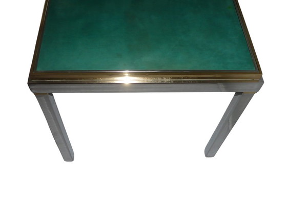 Willy Rizzo Backgammon Spieltisch, Beistelltische, Metall, Leder, Silber, Art Deco (Foto 10 von 12)
