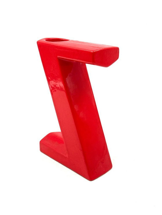 Image 1 of Jarrón de cerámica solifleur en forma de letra Z roja de la era espacial, Marcel Radureau Francia ca. 1970