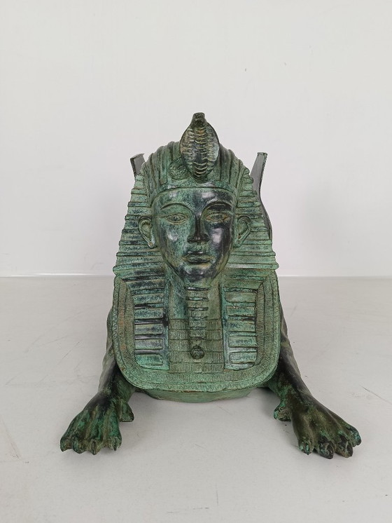 Image 1 of Bronze Sphinx Table with Glass Top