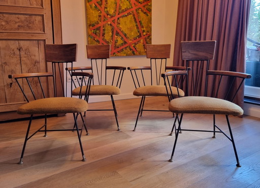 4x Richard Mccarthy Oak & Iron Upholstered