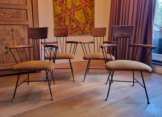 Image 1 of 4x Richard Mccarthy Oak & Iron Upholstered