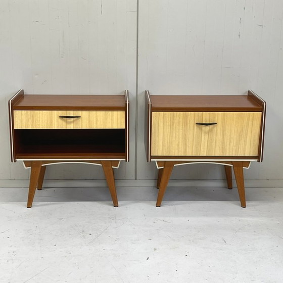 Image 1 of Set di comodini vintage di metà secolo con ripiano a ribalta/aperto, anni '60