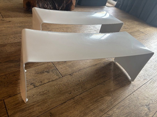 “Le Banc” bench by Xavier Lust / MDF Italia – set of 2 – white lacquered aluminum – 110 cm
