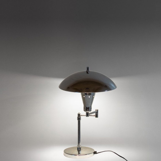 Image 1 of 1x Bauhaus Chromed Desk Lamp with Adjustable Lampshade, Italy 1950s