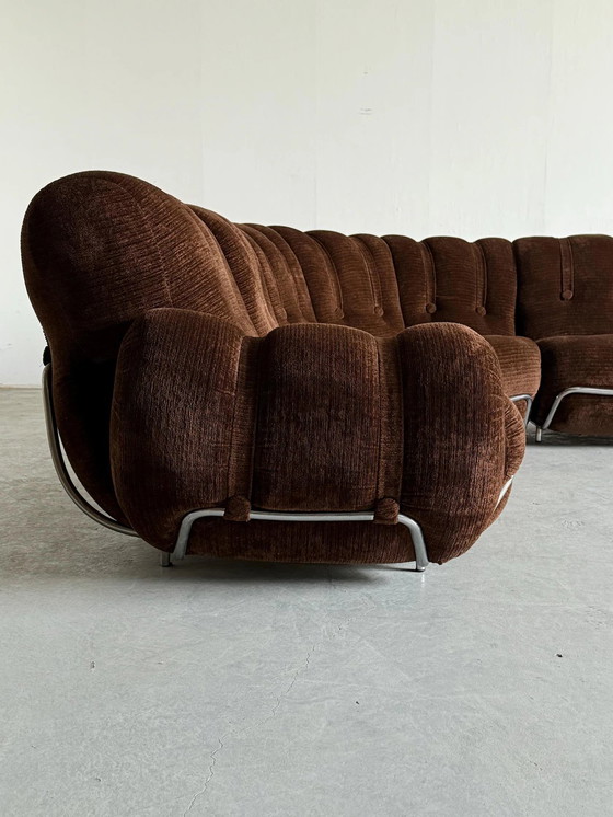 Image 1 of Mid-Century Cloud Sectional Sofa in Dark Brown Striped Fabric Upholstery and Chromed Steel, Italy 1970s