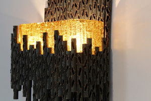 Marcello fantoni brutalist metal sculptured wall lamp