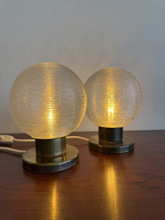 Image 1 of Pair of Doria Leuchten Table Lamps – Textured Globe Elegance