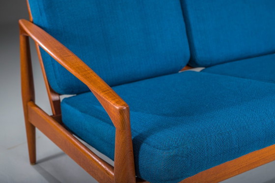 Image 1 of Papieren mes Teakhouten bank van Kai Kristiansen voor Magnus Olesen, Denemarken, jaren 60