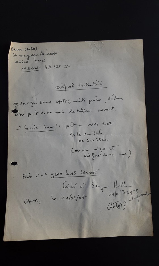 Image 1 of Dipinto La città blu, 2007, Bruno Cantais, 81 x 65 cm, certificato.