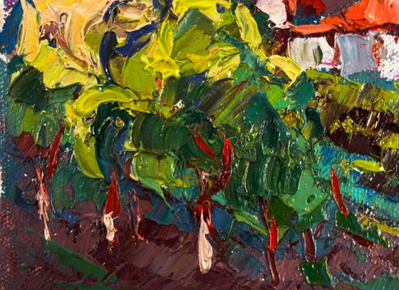 Image 1 of Original Oil Painting Summer Village Landscape Childhood in the aromas of grass