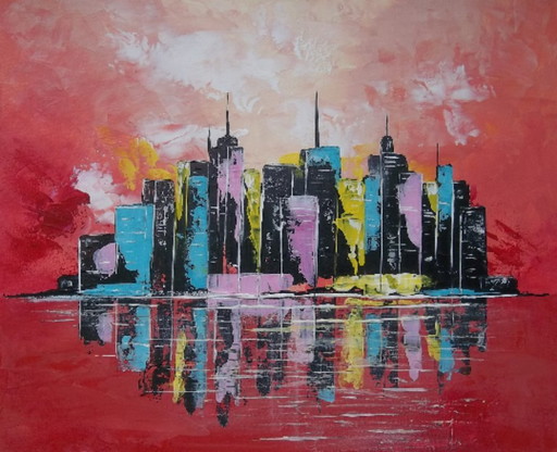 Manhattan Sahara – Tableau original 12F, acrylique sur toile coton, signé 2Luss'Art, vernis double couche, bords peints, pièce u