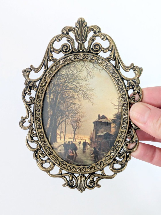 Image 1 of Set di 6 stampe d'arte vittoriane, cornice vintage in metallo dorato, Made in Italy, anni '70