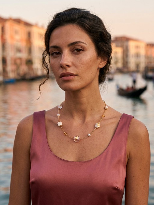 White Murano Glass Necklace with 24kt Gold Leaf – Venetian Artisan Jewelry