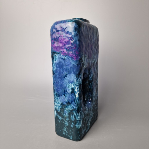 Vintage West German Fat Lava Vase Made By Marei. Mold number 2004. Colors: Blue And Purple.