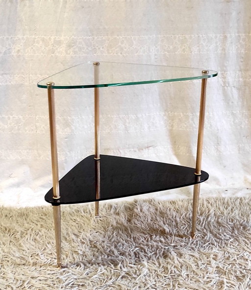Table d'appoint tripode en laiton doré et verre - années 50/60
